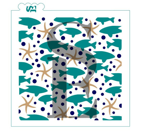 Ocean Fish and Starfish Background Single and Layered Digital Design Cookie Stencil