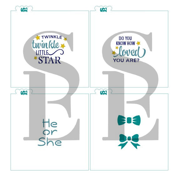 Twinkle Twinkle Little Star Baby Platter 4 pc Set Digital Design Cookie Stencil